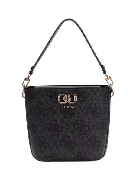 GUESS Geantă de umăr Karnilla Logo Bucket' negru