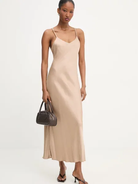 Answear.LAB sukienka bieliźniana z brązowa