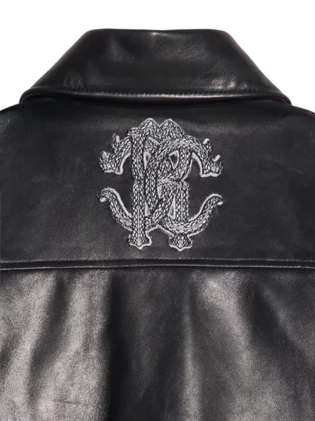 Δερμάτινο μπουφάν Roberto Cavalli μαύρο