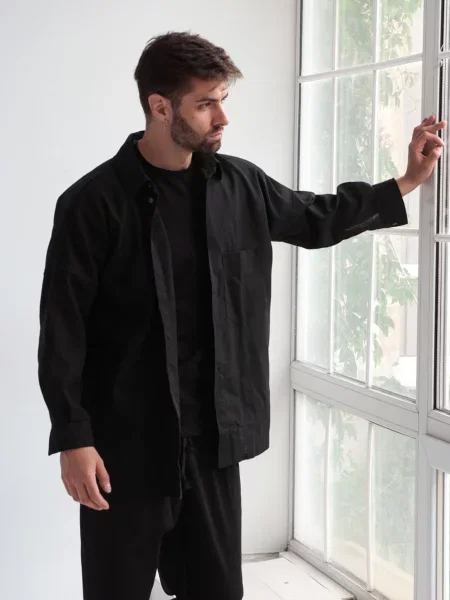 Сорочка IJ ij-sorochka-linen-black-man льон/віскоза чорний