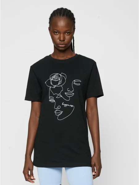 Merchcode Tricou One Line Rose / alb negru
