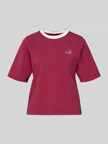 T-shirt o kroju regular fit z obszyciem kamieniami stras Marc Cain