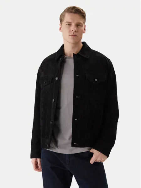 BOSS Usnjena jakna Johot črna