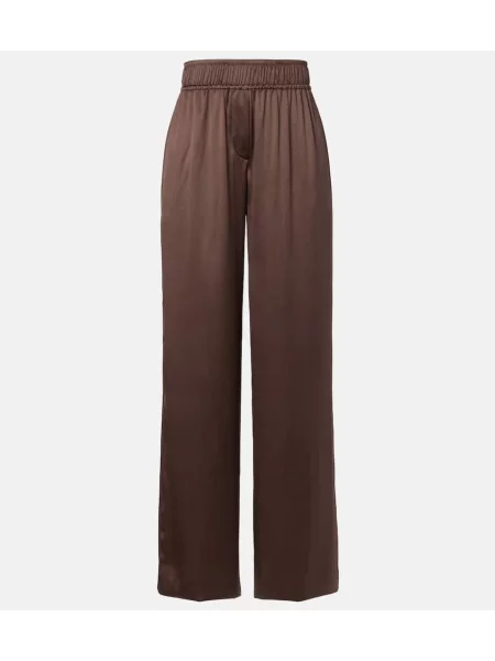 Pantaloni Brunello Cucinelli din satin cu picior lat maro