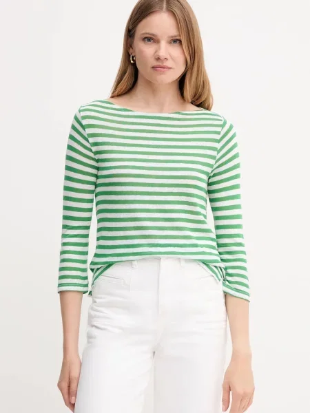 Блуза с дълги ръкави с лен United Colors of Benetton зелено