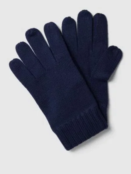 Rękawiczki z palcami z wełny z wyhaftowanym logo Polo Ralph Lauren granatowe