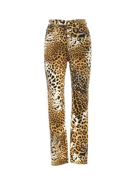 Pantaloni Roberto Cavalli cu model leopard negru