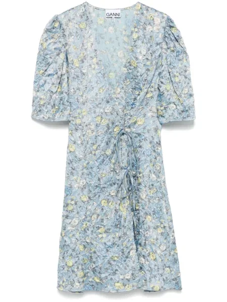 Rochie mini Ganni cu model floral cu imagine albastru