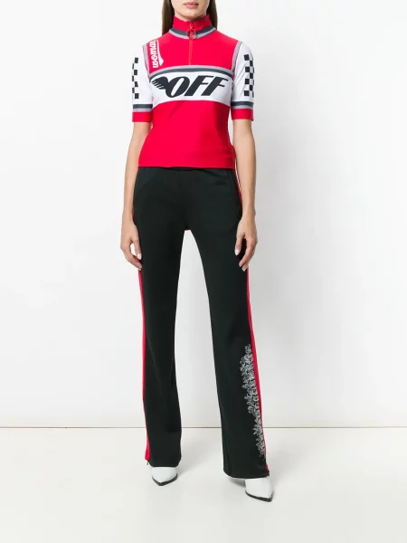 Pantaloni Off-white cu broderie alb