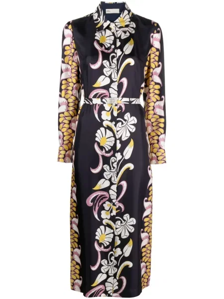 Rochie tip cămașă Tory Burch de mătase cu model floral cu imagine negru