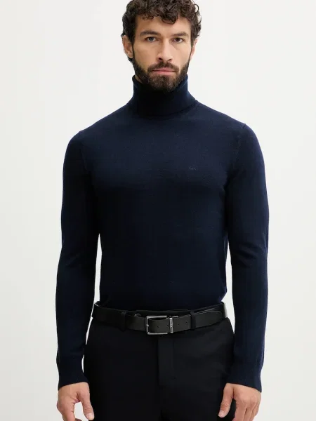 Michael Kors pulover de lână bleumarin light cu guler