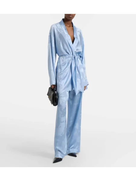 Pantaloni Balenciaga din satin albastru