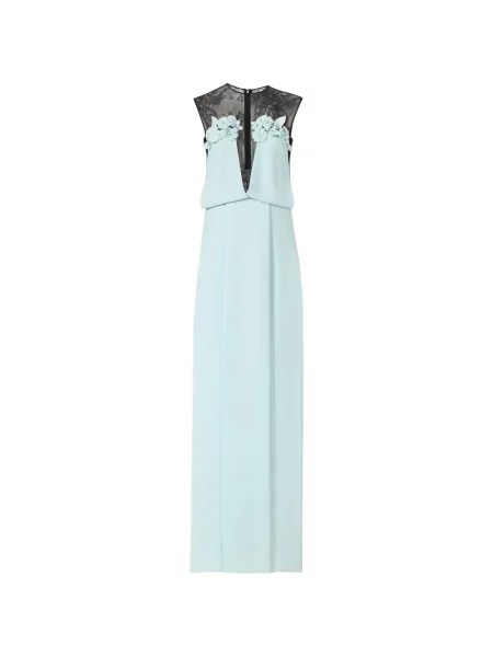Rochie maxi Costarellos cu model floral cu aplicații din dantelă albastru