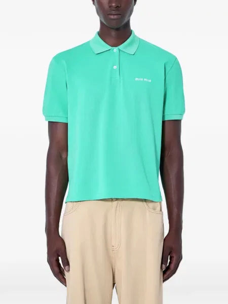 Tricou polo Miu Miu cu broderie verde