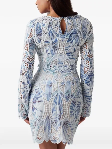 Lung top Guess din dantelă albastru
