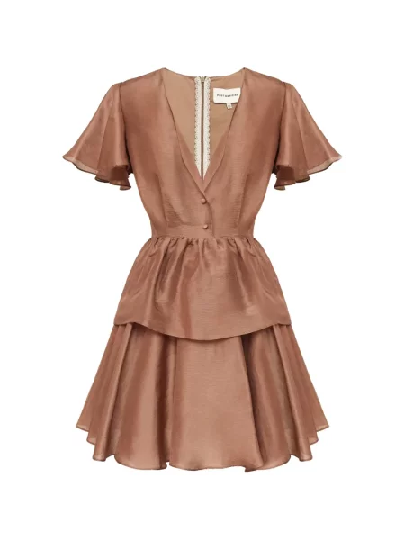 Rochie mini Post Meridiem cu volane de costum maro