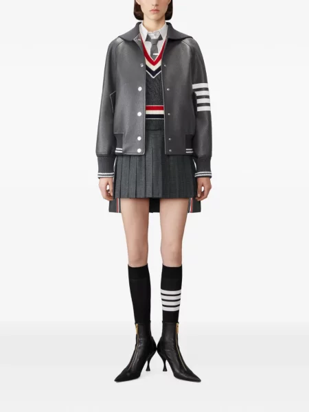 Fusta mini Thom Browne cu talie joasă de lână gri