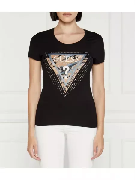 GUESS Tricou SS CN LEO negru