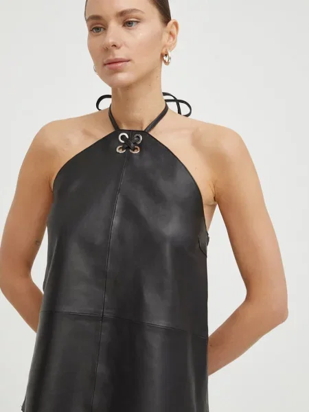 Bőr blúz sima fekete