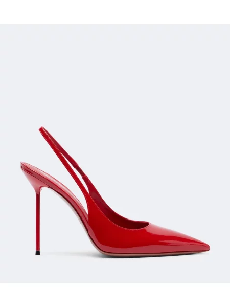 Pantofi cu toc Paris Texas din piele de lac slingback roșu