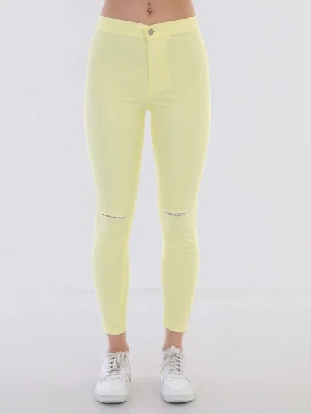 Pantaloni Bi̇keli̇fe cu talie înaltă rupți galben