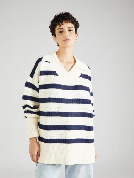 Warehouse Pulover ecru / bleumarin