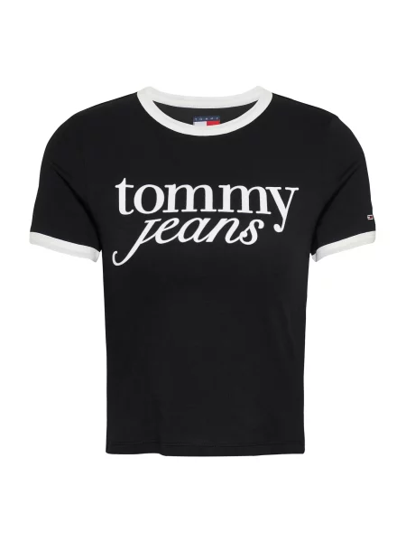 Tommy Jeans Majica Script Ringer Slim Fit črna
