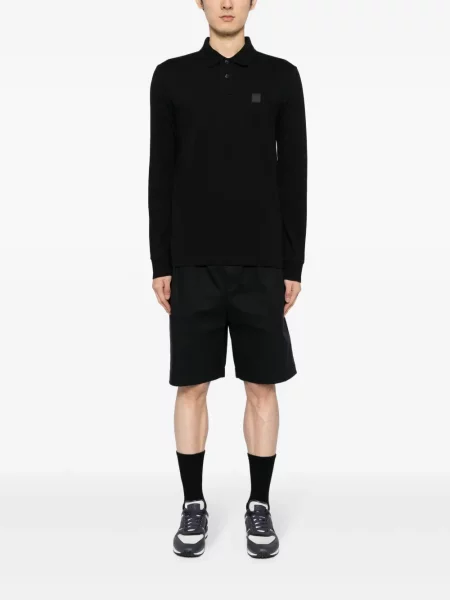 Lung tricou polo Boss cu aplicații negru