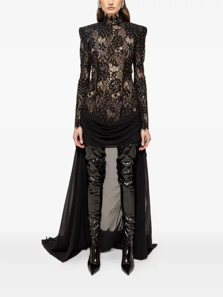 Sukienka mini Nissa koronkowa z kryształkami garniturowa czarna