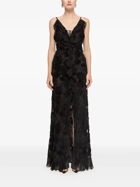 Rochie maxi Nissa cu model floral cu volane negru