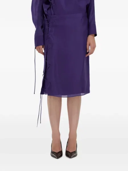 Fustă Ferragamo cu șireturi din dantelă violet