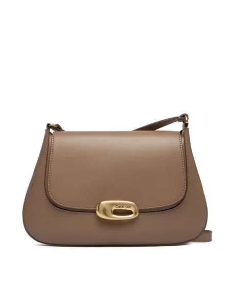 Geantă Calvin Klein Hardware Flap Meidum Crossbody bej