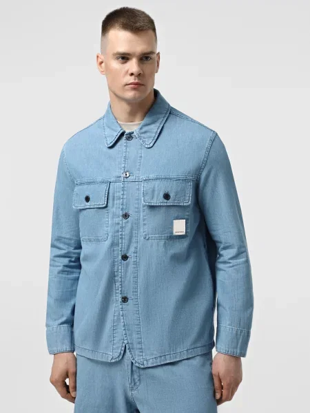 Устойчивый джинсовая куртка Emporio Armani голубая