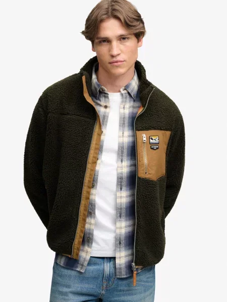 Superdry & Co Flisová bunda MOUNTAIN sépiová / tmavozelená