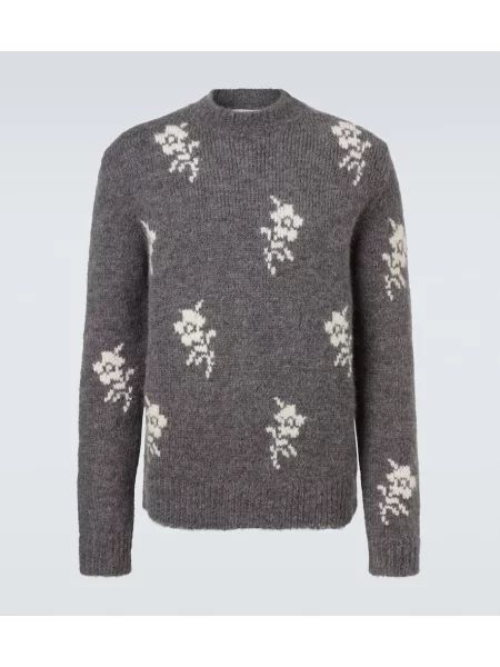 Pulover Jil Sander de lână cu model floral gri
