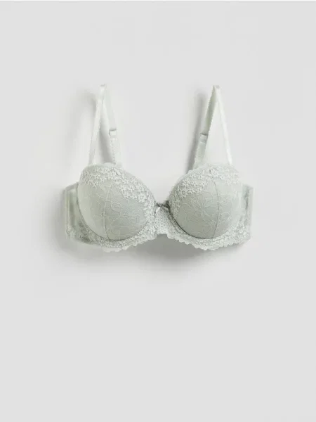 Reserved Sutien balconette cu dantelă verde-pal verde