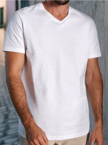 Sinsay Koszulka z dekoltem w serek w stylu basic biały