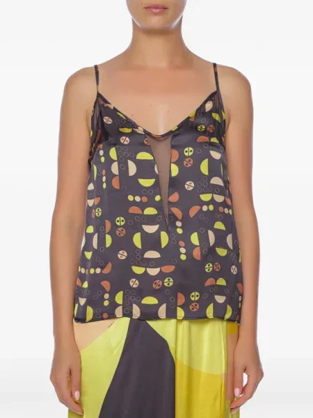 Top Annie P cu imagine cu imprimeu geometric plasă negru