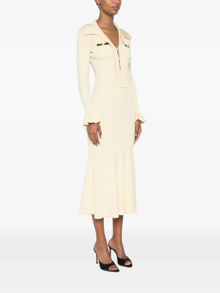 Rochie midi Self-portrait tricotate cu volane galben