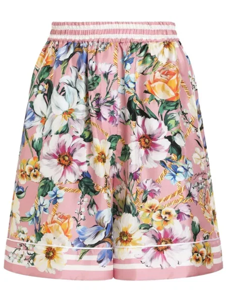 Pantaloni scurți Dolce & Gabbana din satin cu model floral cu imagine roz