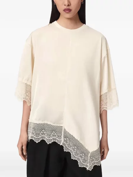 Tricou Allsaints asimetric din dantelă