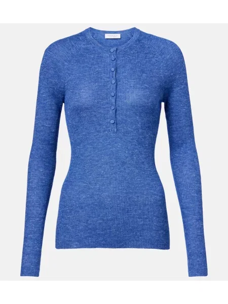 Cămașă Gabriela Hearst de mătase cu guler henley albastru