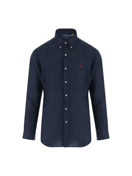 Lniana koszula Polo Ralph Lauren niebieska