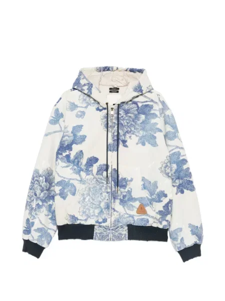Geacă R13 cu model floral cu glugă cu imagine alb