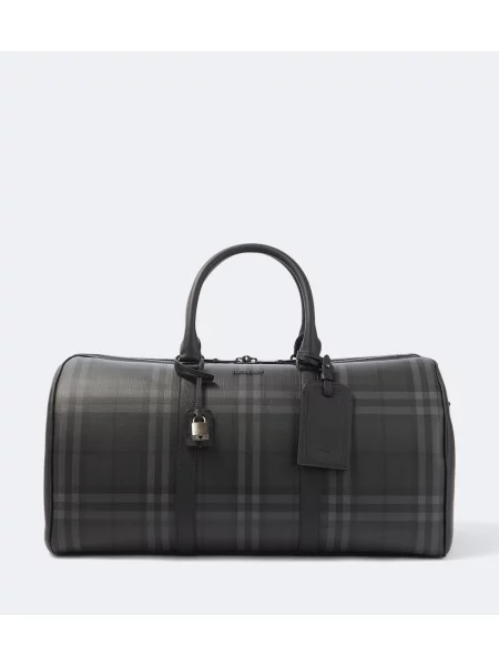 Geantă Burberry din piele în carouri gri