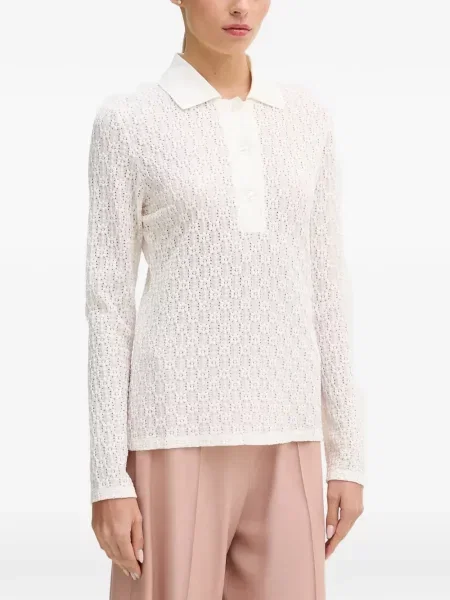 Lung tricou polo Sisley tricotate alb