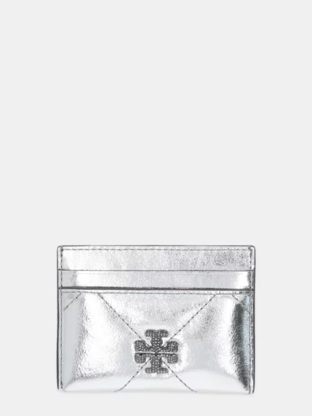 Usnjen etui za kartice Tory Burch Kira Diamond srebrna