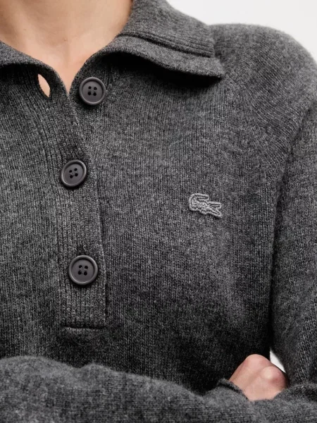 Lacoste Gyapjú kötött pulóver szürke
