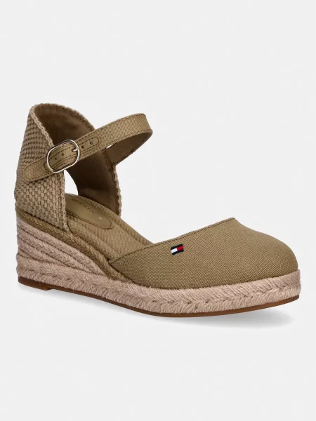 Tommy Hilfiger espadrilky dámske MID WEDGE ESPAD CLOSED TOE zelená