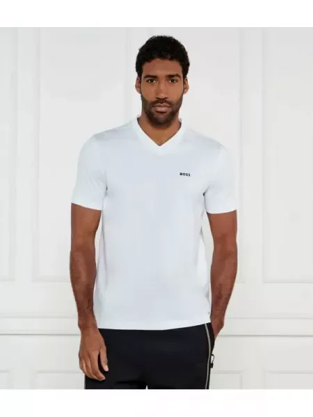 BOSS GREEN Tricou Tee V | stretch alb
